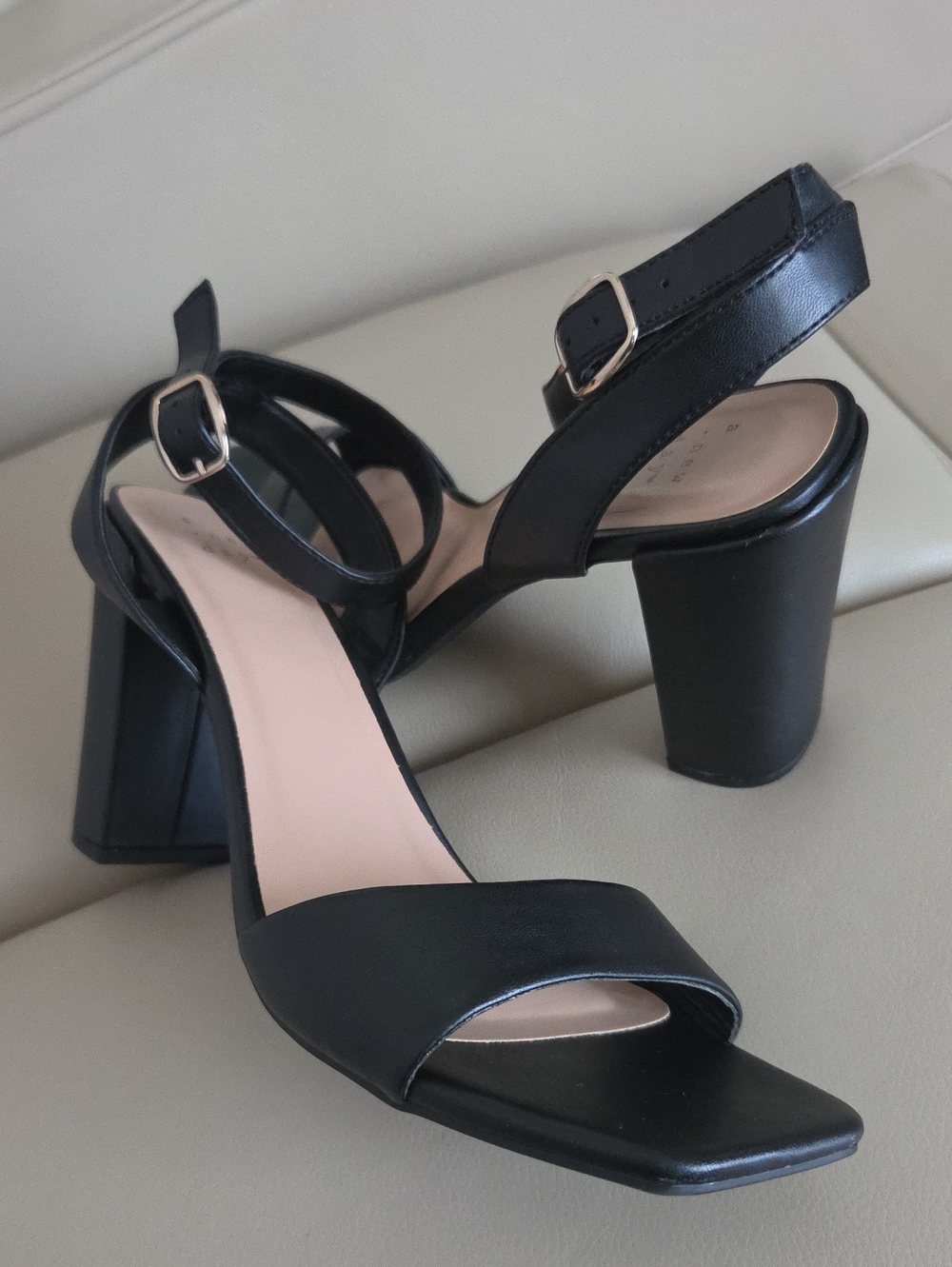 a new day Black Ankle-Strap Square-Toe Block Heels Size 12